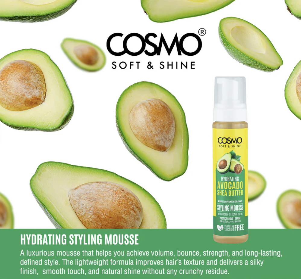 WHOLESALE (48 PER CARTON) STYLING MOUSSE 250ML AVOCADO & SHEA BUTTER (SOFT & SHINE) (COSMO SERIES) [COM31116222]
